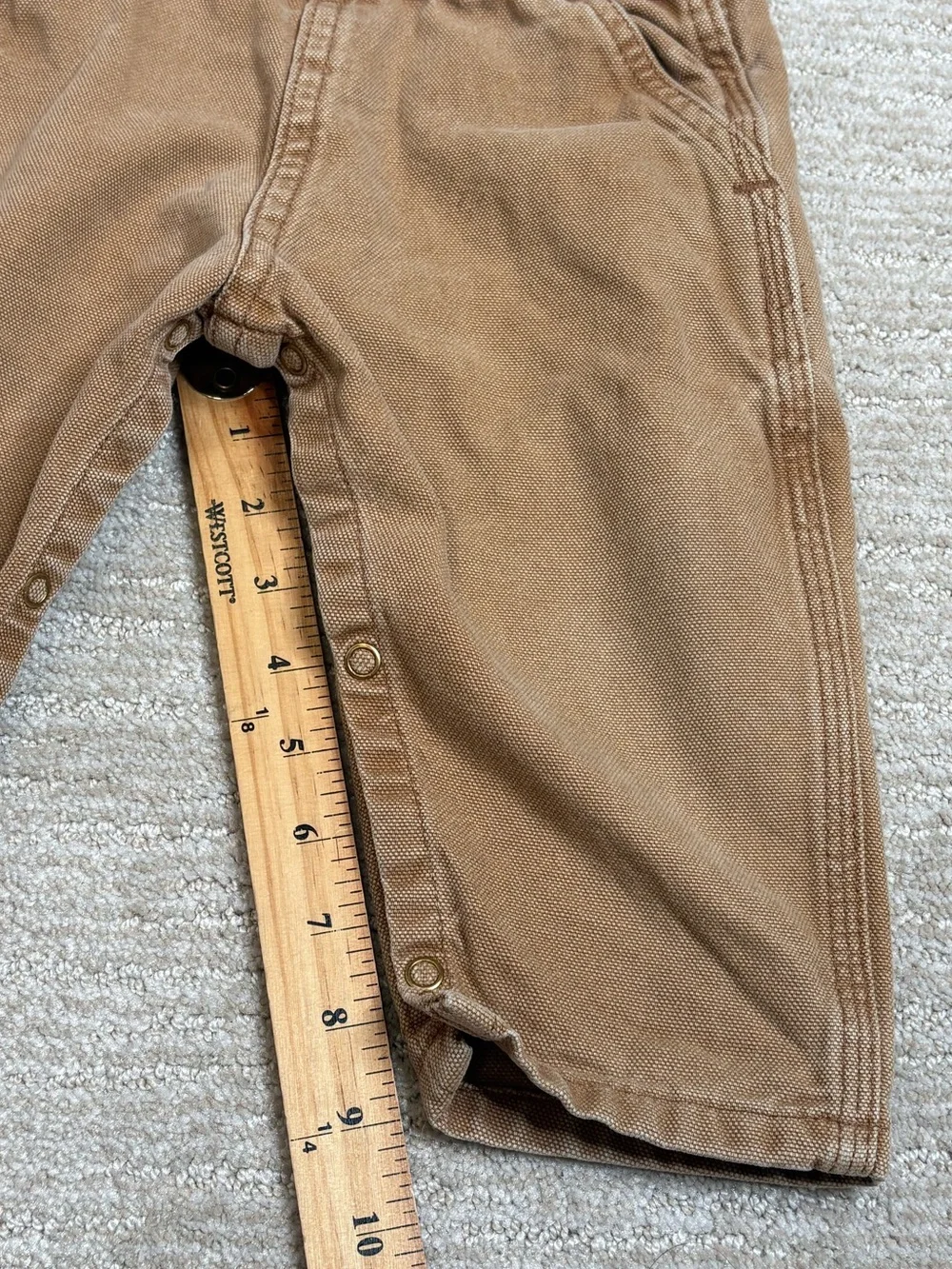 VTG Carhartt Baby Toddler Duck Bib Overalls Size 24M Leg Snaps One Piece Camel
